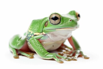 Obraz premium Green tree-frog on white background - close-up