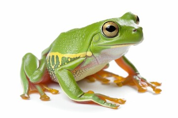 Obraz premium Green tree-frog on white background - close-up