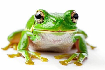Obraz premium Green tree-frog on white background - close-up