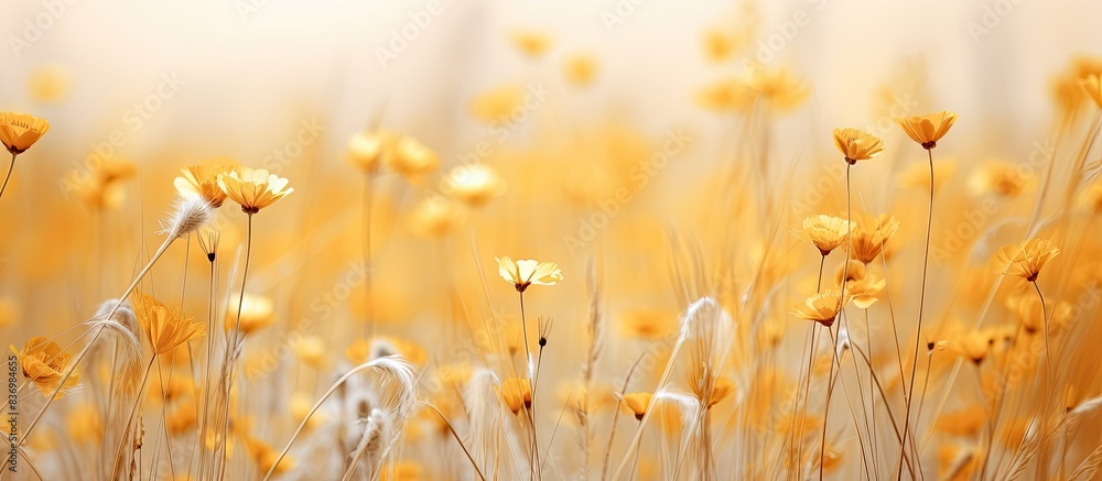 Poster Golden blooms on a field with copy space image.