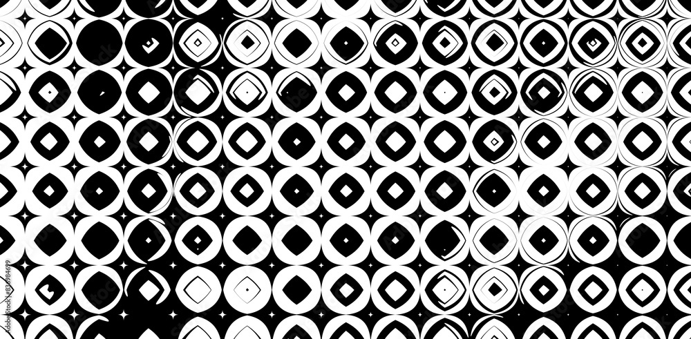 Poster abstract modern minimal black and white monochrome organic deformed morphing squares and circles geo