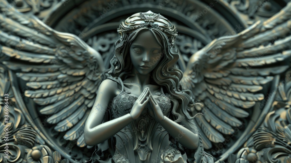 Aufkleber a close-up image of a statue of an angel, ideal for use in various contexts such as faith-based mate
