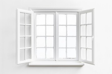 A simple window with a white frame and a white wall, suitable for use in interior design or architecture images