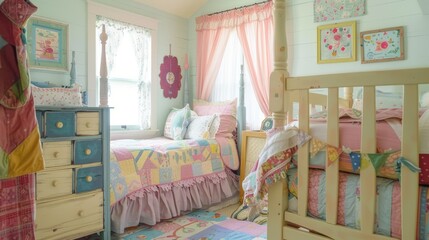 Vintage Bedroom with Floral Curtains