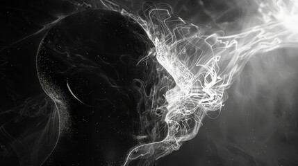 A man's head in black and white. bifurcation