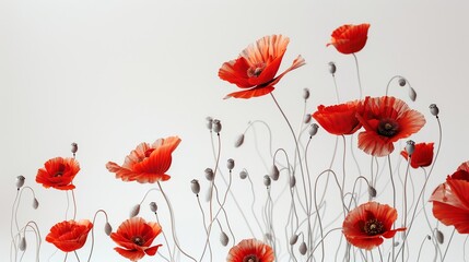 Red poppies on white background 