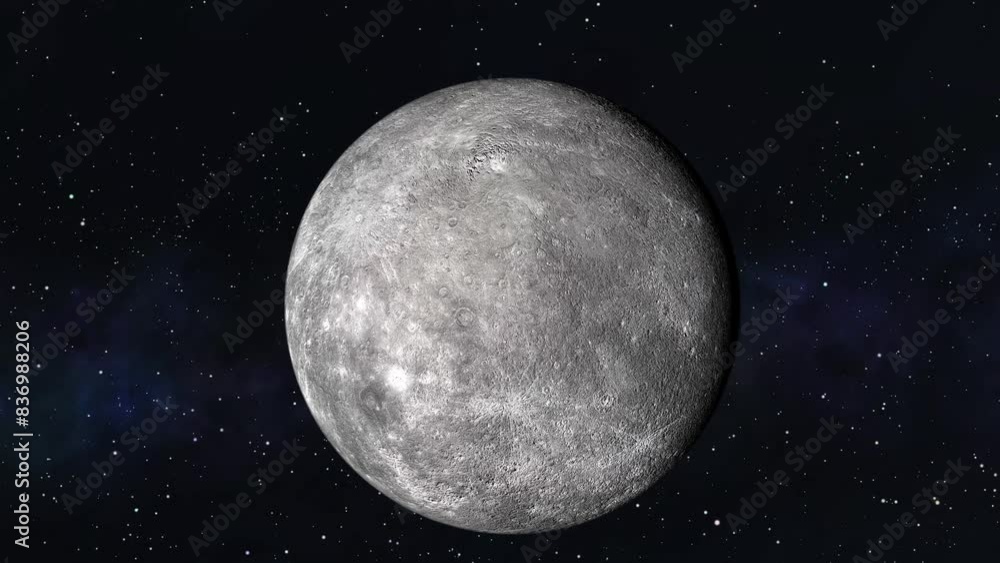 Poster closeup shot of mercury planet on the space. science fiction background of planet of mercury rotatin
