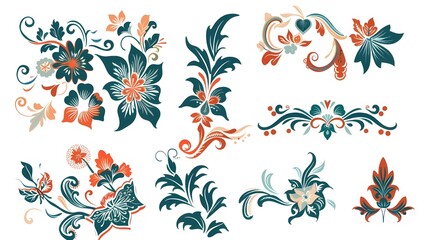 set of floral elements