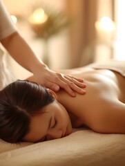 Peaceful Asian Woman Receiving Therapeutic Massage on Massage Table in Serene Setting