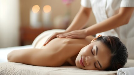Fototapeta premium Relaxing Massage Therapy for an Asian Woman in a Professional Setting