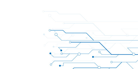 Abstract white background technology line and dots. Vector circuit board illustration. White background with blue technology circuit. 