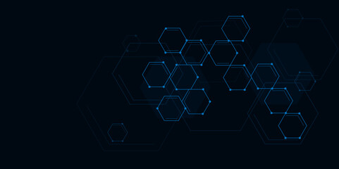 Fototapeta premium Blue Glowing Hexagonal Wallpaper background, Vector hexagon pattern design concept background.