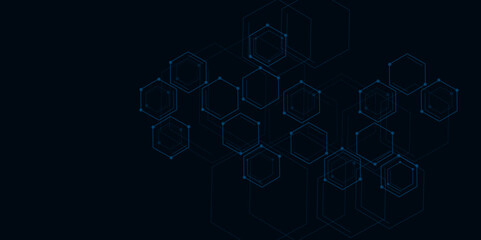 Obraz premium Blue Glowing Hexagonal Wallpaper background, Vector hexagon pattern design concept background.