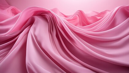 Gentle waves of pink fabric flowing smoothly, creating a soft and abstract visual. The rich texture and delicate pink color evoke warmth and femininity. Soft focus adds a dreamy quality.
