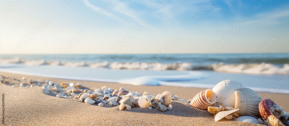 Aufkleber beach in the morning select focus with shallow depth of field. creative banner. copyspace image