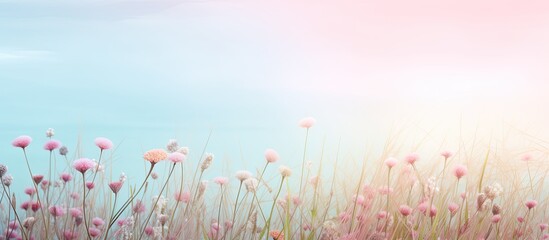 pastel color grass flower spring summer relax nature wallpaper background. Creative banner. Copyspace image