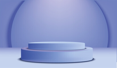blue realistic 3d cylinder pedestal podium in pastel colorful abstract rooms. Minimal scene. Stage for showcase, Mockup product display.
