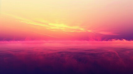 Fototapeta premium Vibrant Pink and Purple Sunset Over Tranquil Ocean Waters with Pastel Sky