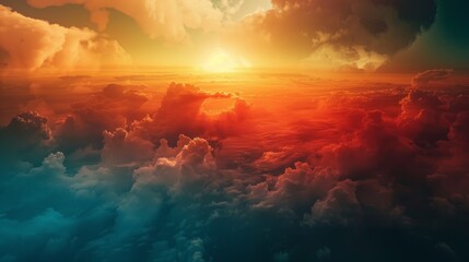 Fototapeta premium Stunning Sunrise Above Colorful Clouds with Dramatic Light and Moody Atmosphere
