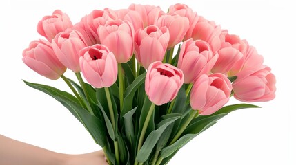 Fototapeta premium a bouquet of pink tulips on a white background