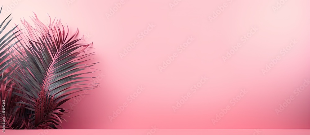 Poster abstract pink color gradient studio background for product presentation palm leaves summer concert. 