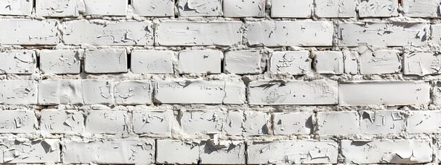Old brick wall background, painted in white color, template for horizontal banner