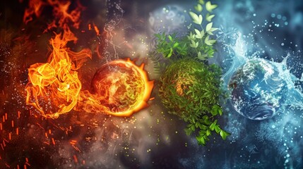 Five elements of nature. air, water, fire, earth, space - creation of natures force