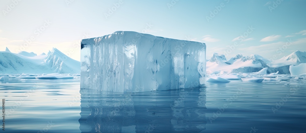 Aufkleber Ice Block in Water in focus with small waves around it. Creative banner. Copyspace image