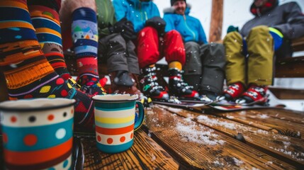Colorful Socks and Cozy Mugs on a Snowy Day Outdoor Gathering