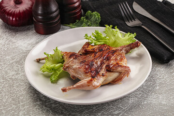 Grilled quail in the plate