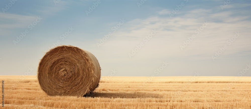 Poster The haystack in the field. Creative banner. Copyspace image