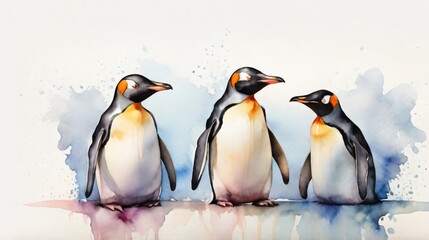 Fototapeta premium watercolor painting of group pinguins 