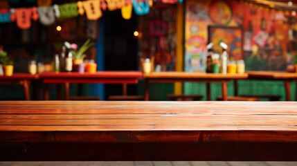 Wooden tabletop with blur background