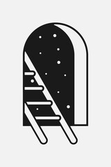 Retro aesthetic portal and ladder illustration. Simple cartoon image for printing.