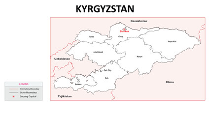 Fototapeta premium Kyrgyzstan Map. State and district map of KYRGYZSTAN. Administrative map of KYRGYZSTAN with district and capital in white color.