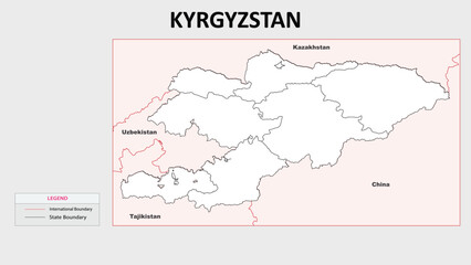 Obraz premium Kyrgyzstan Map. State and district map of KYRGYZSTAN. Political map of KYRGYZSTAN with outline and black and white design.