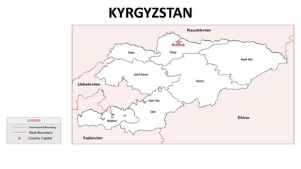 Obraz premium Kyrgyzstan Map. State and district map of KYRGYZSTAN. Administrative map of KYRGYZSTAN with district and capital in white color.