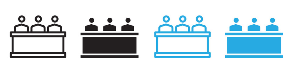 Trial by jury icon illustrating legal proceedings and judicial processes, suitable for law firms, courtrooms, and justice systems