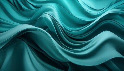 Obraz premium Graceful waves of turquoise fabric flowing smoothly, creating a calming and abstract visual. The rich texture and vibrant turquoise color evoke serenity and freshness. Soft focus adds a dreamy quality