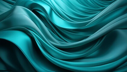 Obraz premium Graceful waves of turquoise fabric flowing smoothly, creating a calming and abstract visual. The rich texture and vibrant turquoise color evoke serenity and freshness. Soft focus adds a dreamy quality