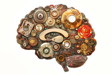 Fototapeta premium Brain illustration with gears and circuits, showcasing the intersection of creativity and technology 