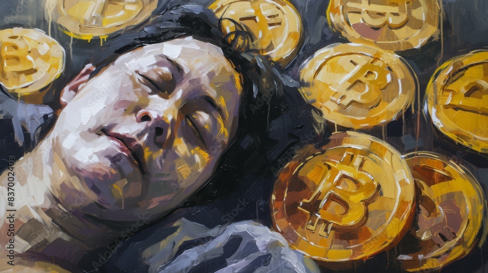 Poster bitcoin expert. a painting depicting a person who is an expert on bitcoin and makes money from consu