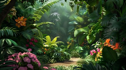 Breathtaking Botanical Wonderland:A Vibrant Tropical Forest Teeming with Diverse Flora