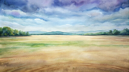 An illustration of tranquility and endlessness vast field under the blue sky © merry