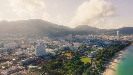 Patong Beach Popular places. afternoon light sky and blue ocean are on the back of white Phuket sea is the one of landmarks on Phuket island Thailand.