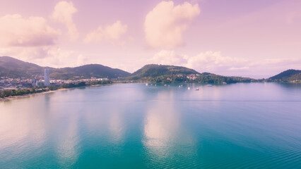 Patong Beach Popular places. afternoon light sky and blue ocean are on the back of white Phuket sea is the one of landmarks on Phuket island Thailand.