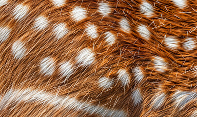 close up of orange deer fur with white spots, animal texture wallpaper