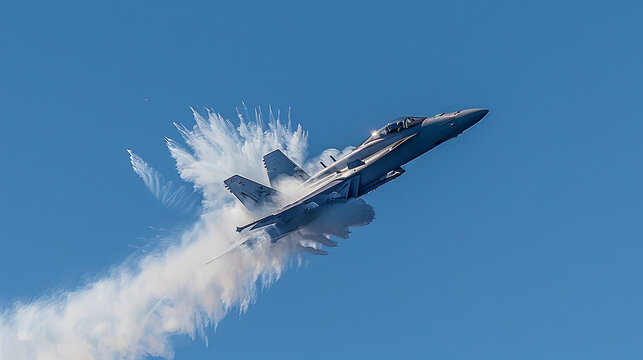 A jet is flying through the sky with a large cloud of smoke trailing it
