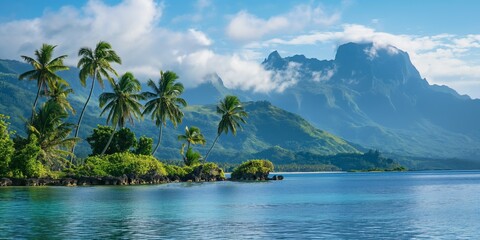 On a romantic shoreline, palm-lined beaches meet turquoise waters, offering panoramic views of paradise.