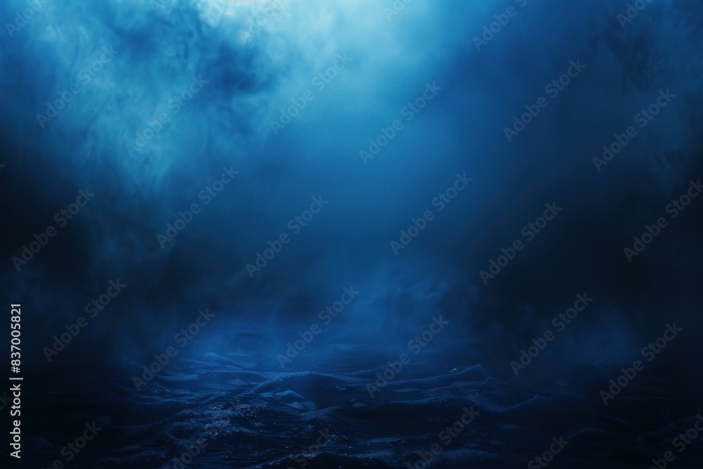 Poster enigmatic and mysterious blue smoke background with dark and atmospheric abstract moody mist and fog